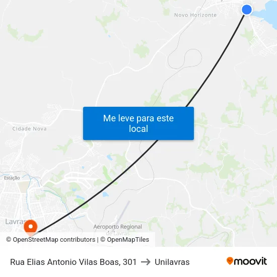 Rua Elias Antonio Vilas Boas, 301 to Unilavras map