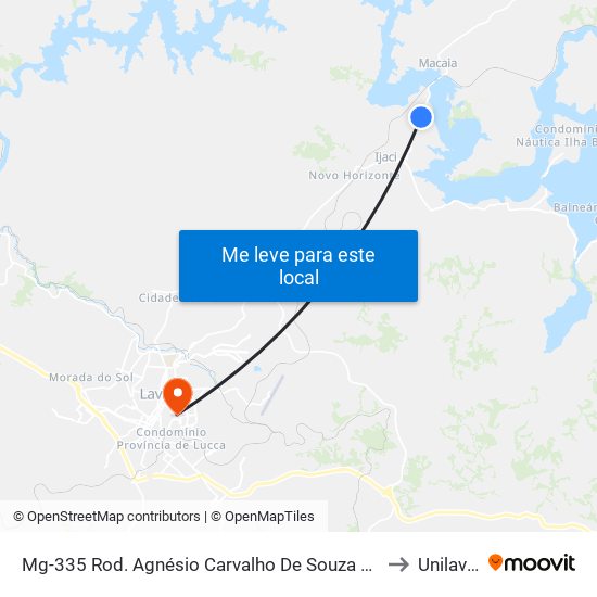 Mg-335 Rod. Agnésio Carvalho De Souza Km 75,1 Sul to Unilavras map