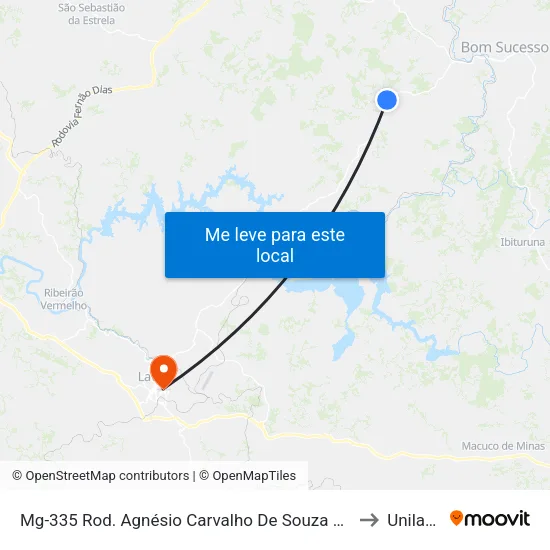 Mg-335 Rod. Agnésio Carvalho De Souza Km 60,2 Norte to Unilavras map