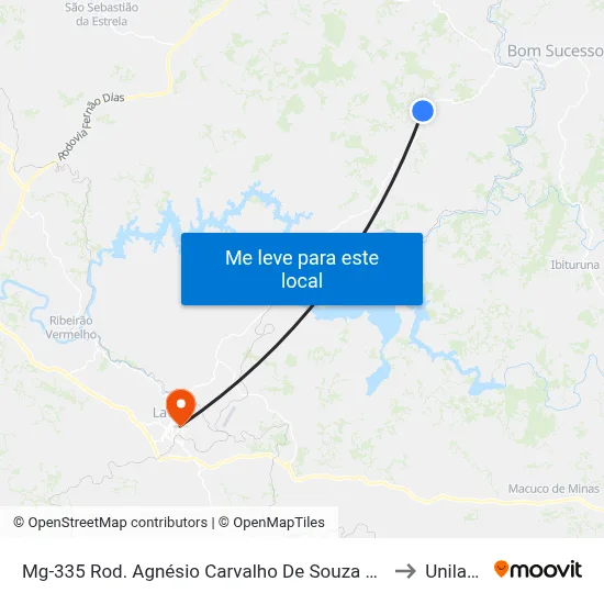 Mg-335 Rod. Agnésio Carvalho De Souza Km 60,5 Norte to Unilavras map