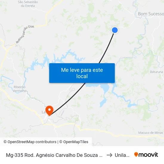 Mg-335 Rod. Agnésio Carvalho De Souza Km 60,5 Sul to Unilavras map