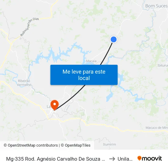 Mg-335 Rod. Agnésio Carvalho De Souza Km 65,2 Sul to Unilavras map