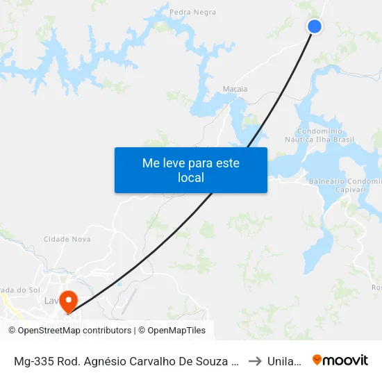 Mg-335 Rod. Agnésio Carvalho De Souza Km 67,4 Sul to Unilavras map