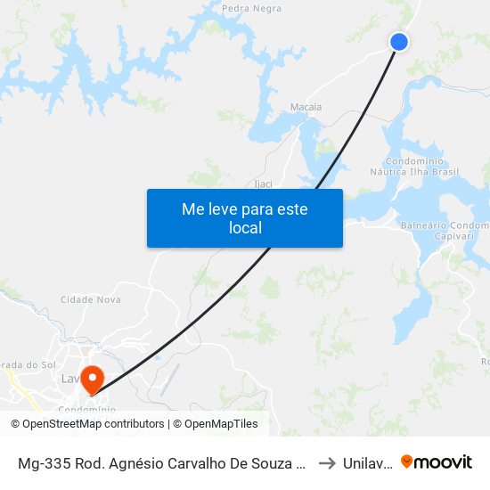 Mg-335 Rod. Agnésio Carvalho De Souza Km 68,2 Sul to Unilavras map