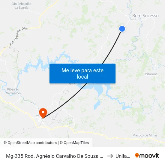 Mg-335 Rod. Agnésio Carvalho De Souza Km 57,0 Sul to Unilavras map