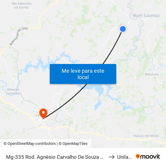 Mg-335 Rod. Agnésio Carvalho De Souza Km 57,0 Norte to Unilavras map