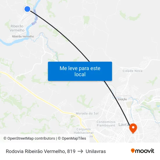 Rodovia Ribeirão Vermelho, 819 to Unilavras map