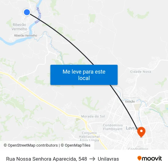 Rua Nossa Senhora Aparecida, 548 to Unilavras map