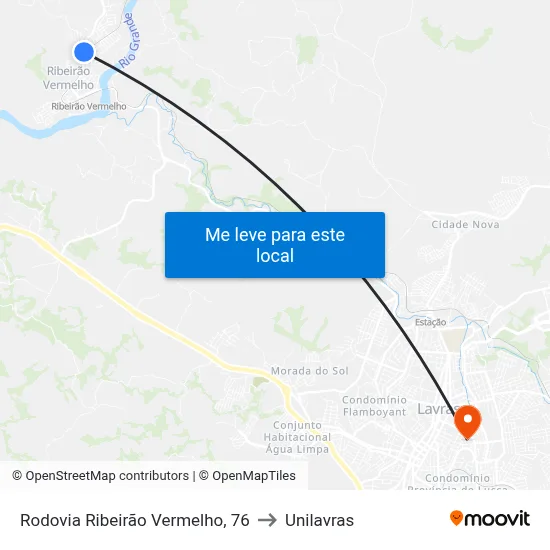 Rodovia Ribeirão Vermelho, 76 to Unilavras map