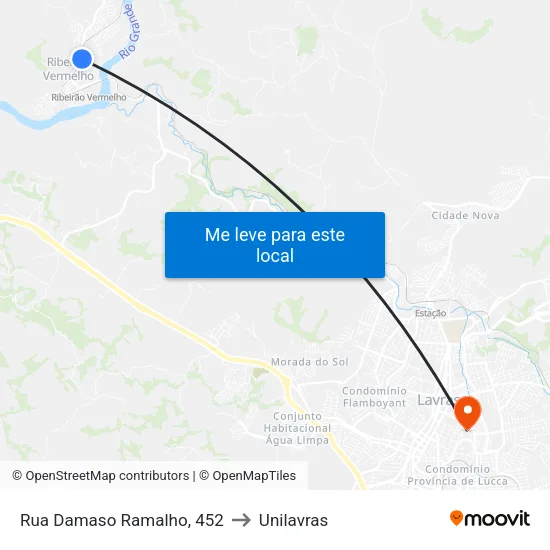 Rua Damaso Ramalho, 452 to Unilavras map