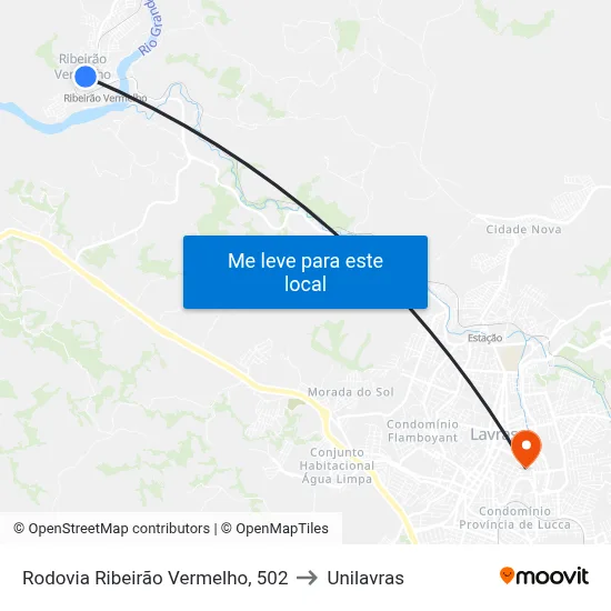 Rodovia Ribeirão Vermelho, 502 to Unilavras map