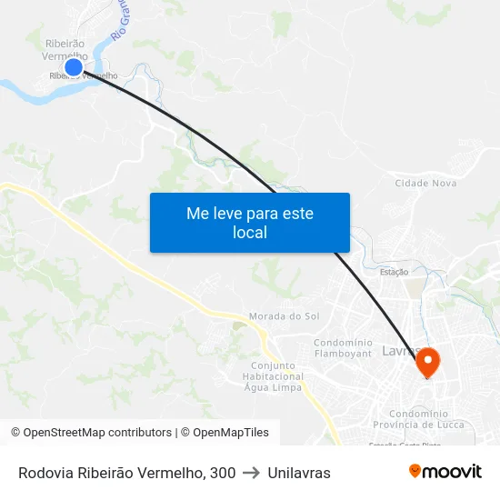 Rodovia Ribeirão Vermelho, 300 to Unilavras map