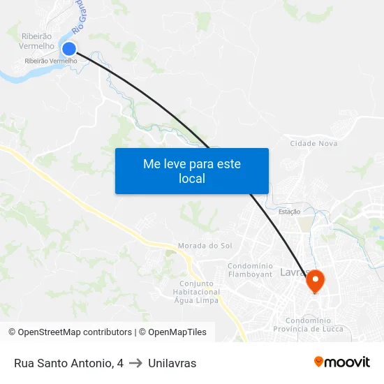 Rua Santo Antonio, 4 to Unilavras map