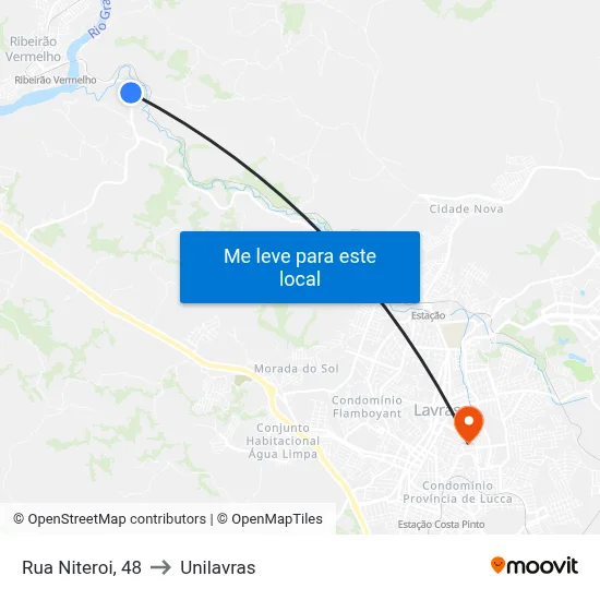 Rua Niteroi, 48 to Unilavras map