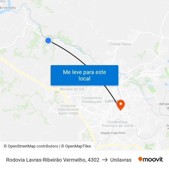 Rodovia Lavras-Ribeirão Vermelho, 4302 to Unilavras map