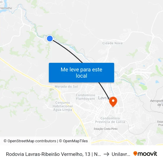 Rodovia Lavras-Ribeirão Vermelho, 13 | Nutrili to Unilavras map