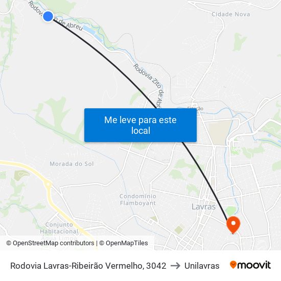 Rodovia Lavras-Ribeirão Vermelho, 3042 to Unilavras map