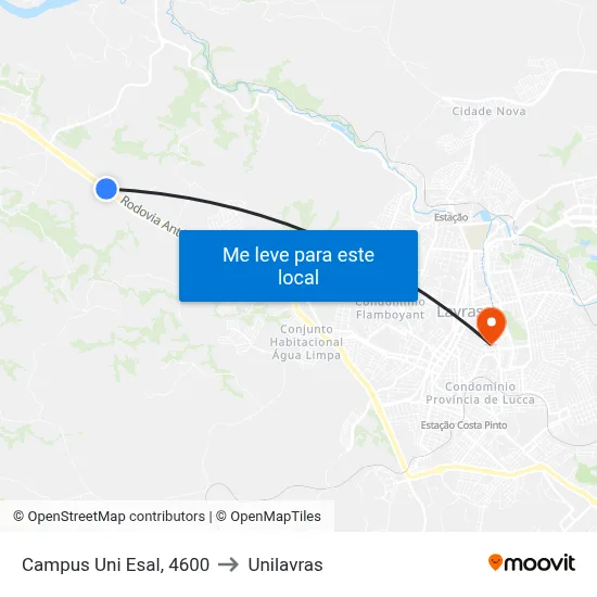 Campus Uni Esal, 4600 to Unilavras map