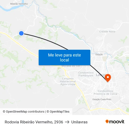 Rodovia Ribeirão Vermelho, 2936 to Unilavras map