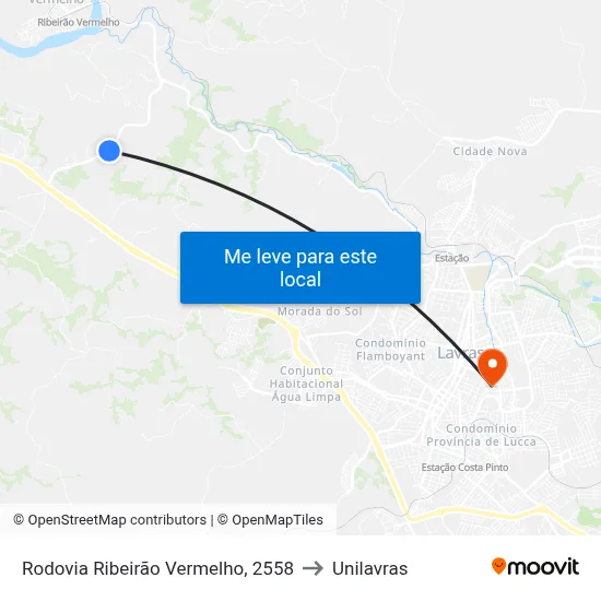 Rodovia Ribeirão Vermelho, 2558 to Unilavras map