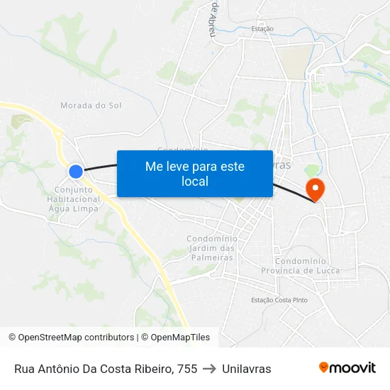 Rua Antônio Da Costa Ribeiro, 755 to Unilavras map