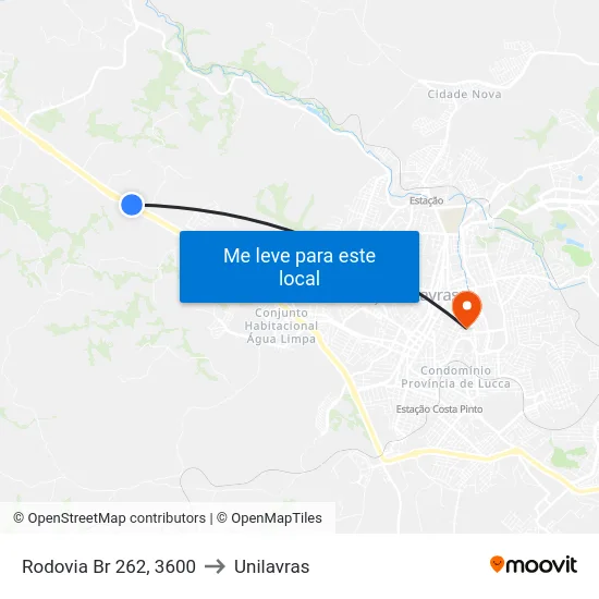 Rodovia Br 262, 3600 to Unilavras map