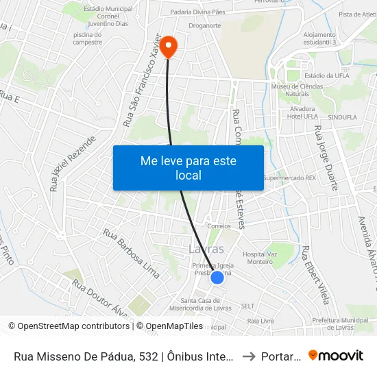 Rua Misseno De Pádua, 532 | Ônibus Intermunicipais to Portaria 2 map