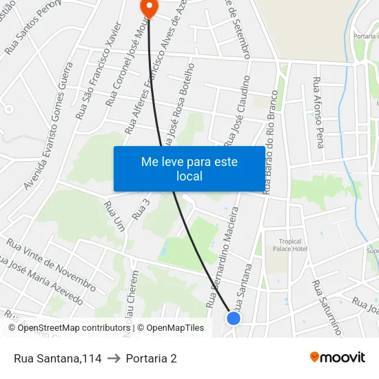 Rua Santana,114 to Portaria 2 map