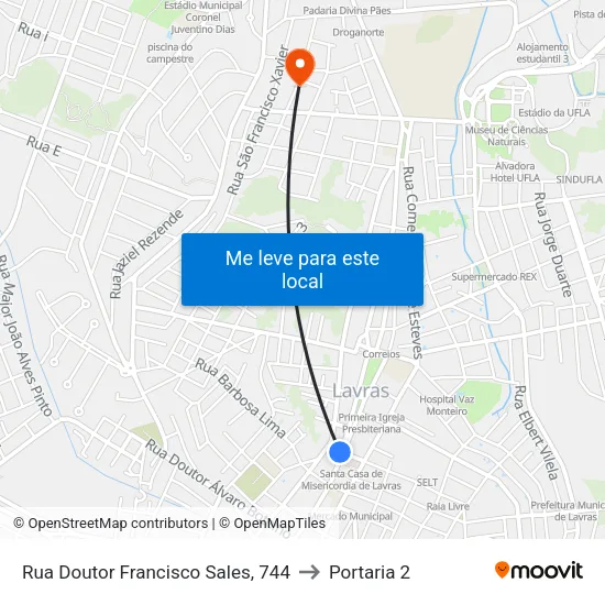 Rua Doutor Francisco Sales, 744 to Portaria 2 map