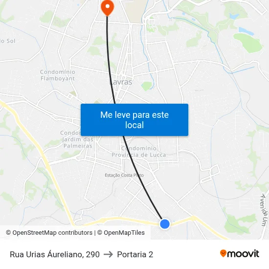 Rua Urias Áureliano, 290 to Portaria 2 map