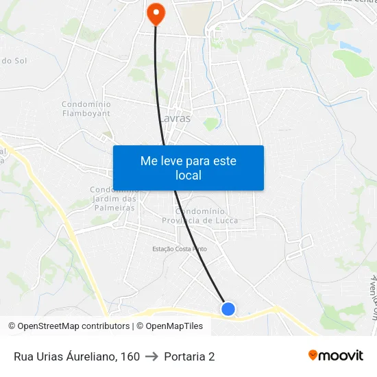 Rua Urias Áureliano, 160 to Portaria 2 map