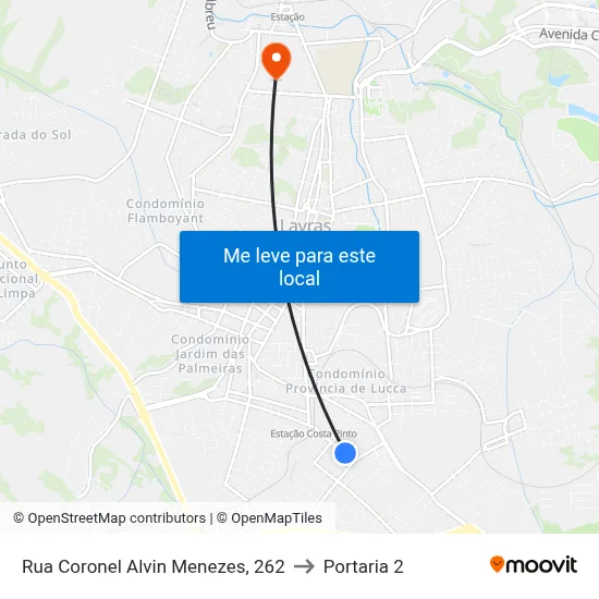 Rua Coronel Alvin Menezes, 262 to Portaria 2 map