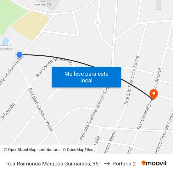 Rua Raimunda Marquês Guimarães, 351 to Portaria 2 map