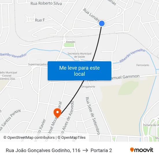 Rua João Gonçalves Godinho, 116 to Portaria 2 map