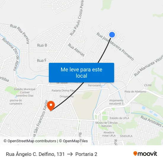 Rua Ângelo C. Delfino, 131 to Portaria 2 map