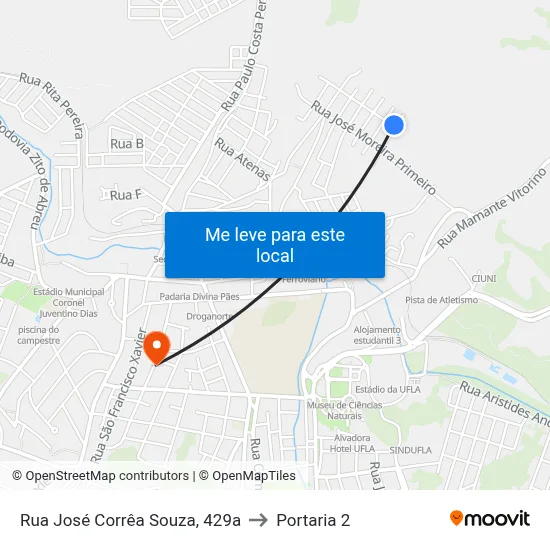 Rua José Corrêa Souza, 429a to Portaria 2 map