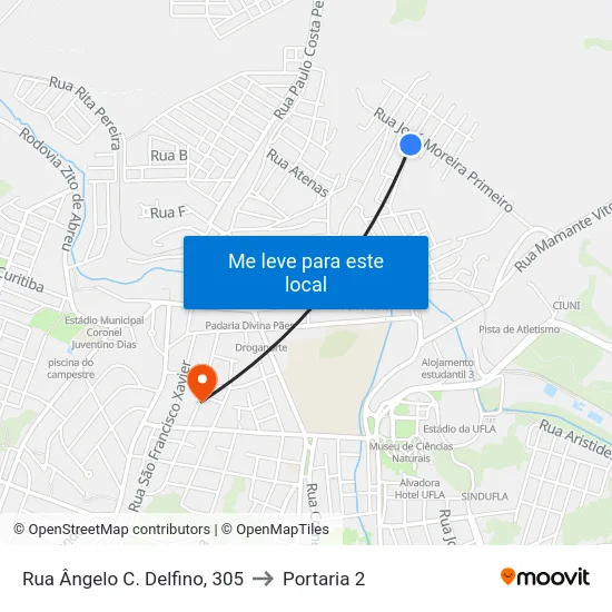 Rua Ângelo C. Delfino, 305 to Portaria 2 map
