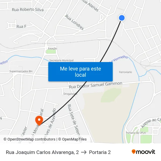 Rua Joaquim Carlos Alvarenga, 2 to Portaria 2 map