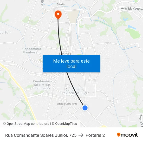 Rua Comandante Soares Júnior, 725 to Portaria 2 map