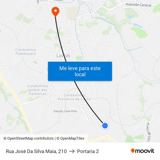 Rua José Da Silva Maia, 210 to Portaria 2 map