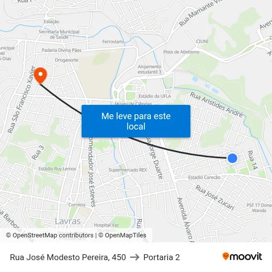 Rua José Modesto Pereira, 450 to Portaria 2 map