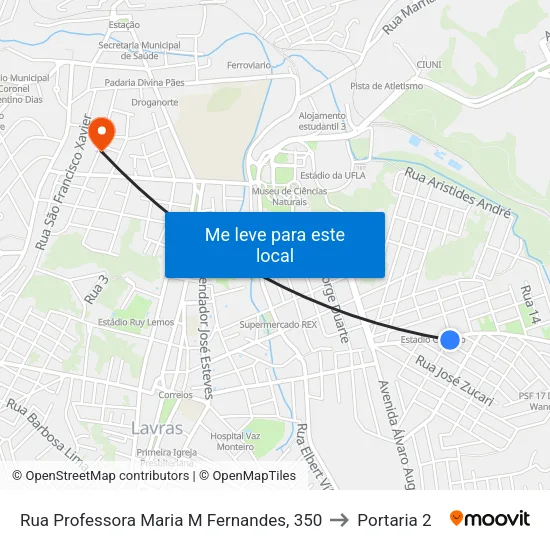 Rua Professora Maria M Fernandes, 350 to Portaria 2 map