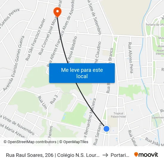 Rua Raul Soares, 206 | Colégio N.S. Lourdes to Portaria 2 map