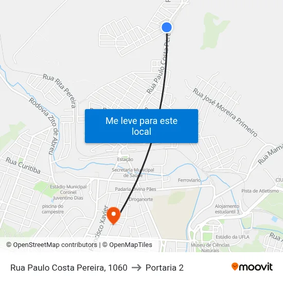 Rua Paulo Costa Pereira, 1060 to Portaria 2 map