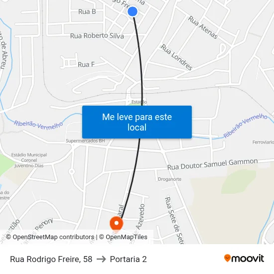 Rua Rodrigo Freire, 58 to Portaria 2 map