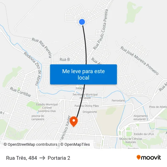 Rua Três, 484 to Portaria 2 map