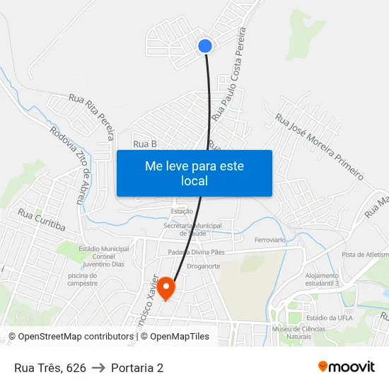 Rua Três, 626 to Portaria 2 map