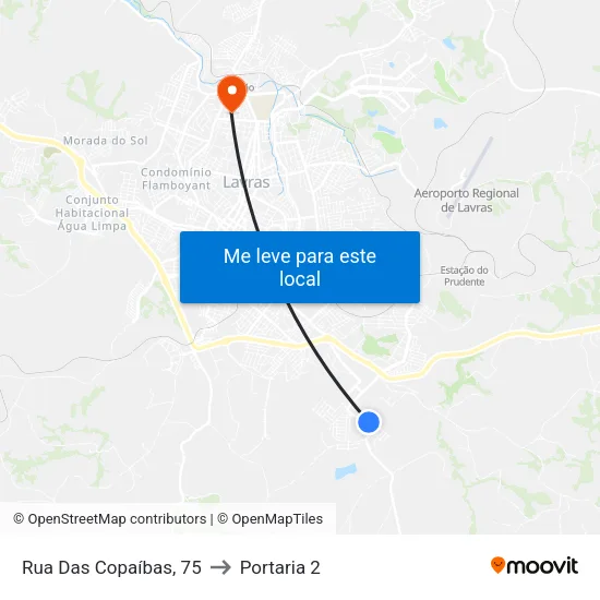 Rua Das Copaíbas, 75 to Portaria 2 map