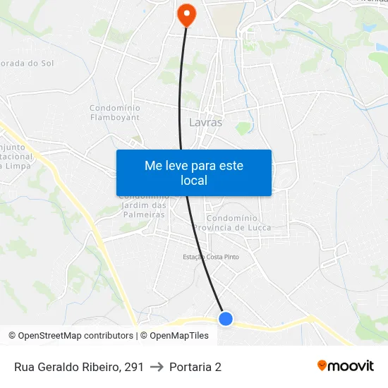 Rua Geraldo Ribeiro, 291 to Portaria 2 map