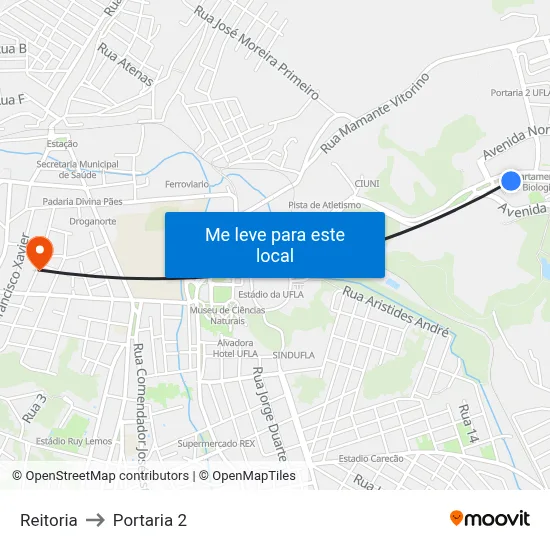 Reitoria to Portaria 2 map